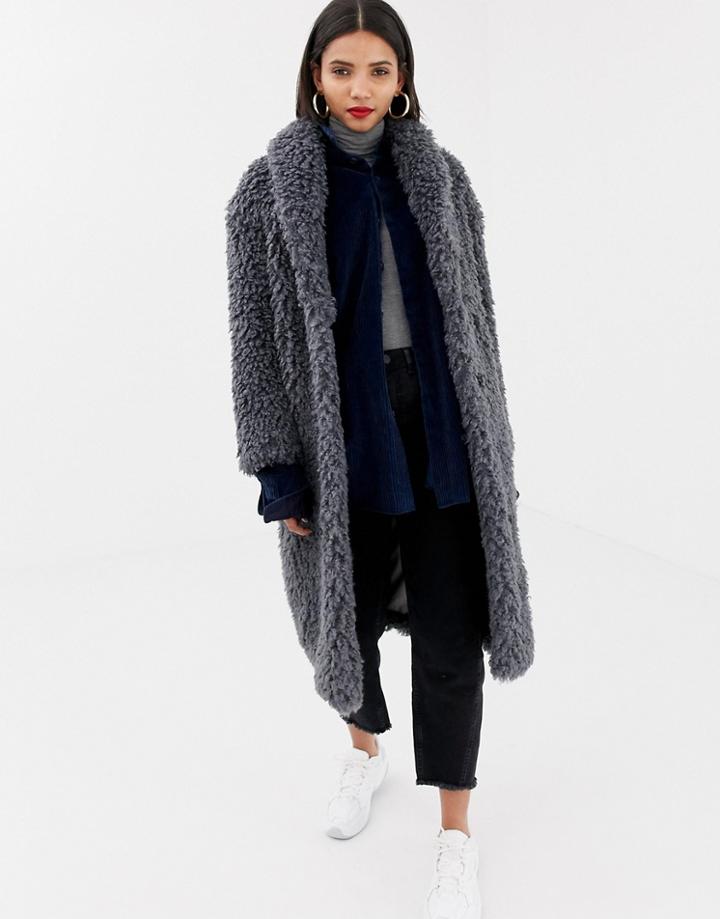 Mango Long Fur Coat - Gray