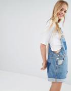 Monki Denim Patch Pocket Dungaree Playsuit - Blue