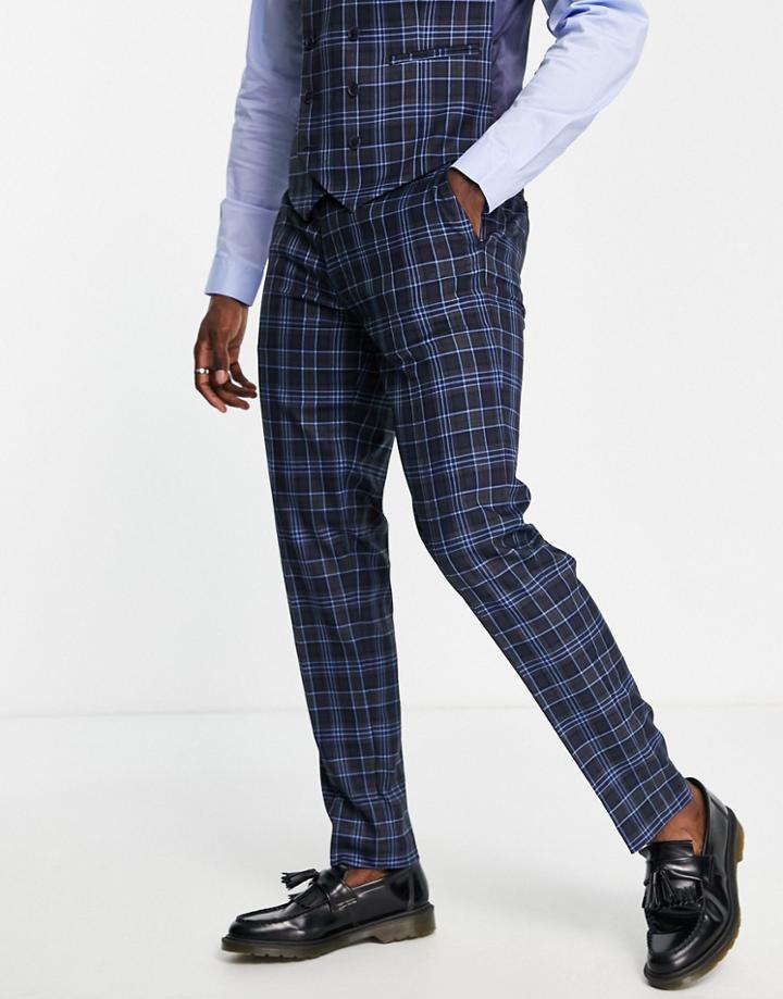 Asos Design Wedding Slim Suit Pants In Navy And Burgundy Window Check-red