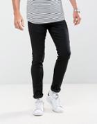 Solid Skinny Jeans In Washed Black With Stretch - Black