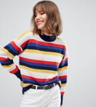 Esprit High Neck Lightweight Sweater In Multi Stripe