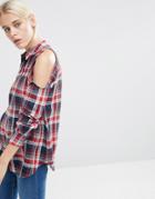 Asos Check Shirt With Cold Shoulder - Multi