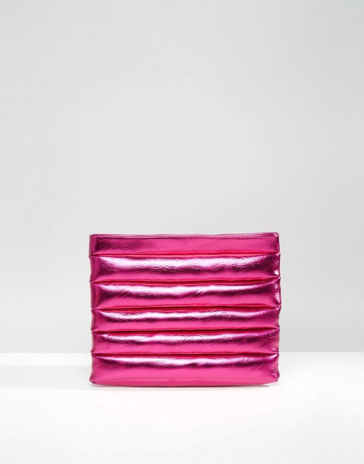 Asos Metallic Puffy Panel Clutch Bag - Pink