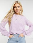 Pieces Recycled Polyester Blend Sweater With Balloon Sleeve In Lilac-purple