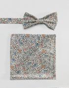 Gianni Feraud Liberty Print Bow Tie And Self Pocket Sqaure - Multi