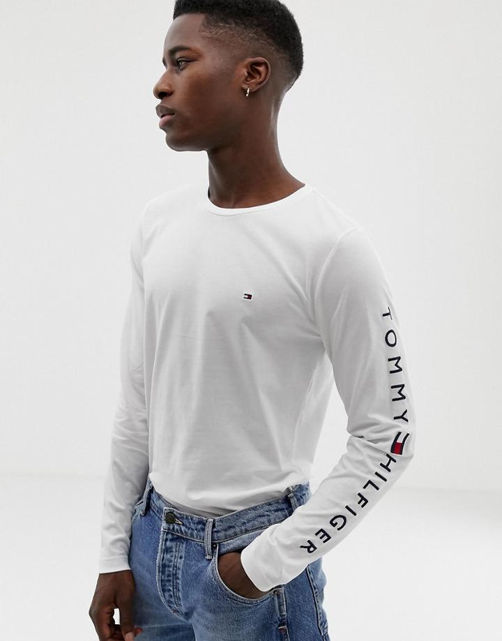 Tommy Hilfiger Sleeve Logo Long Sleeve Top In White - White