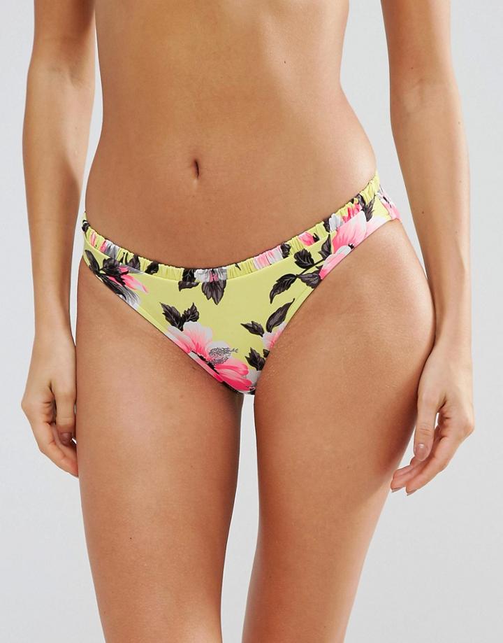 Seafolly Rose Print Tie Side Bikini Bottoms - Black