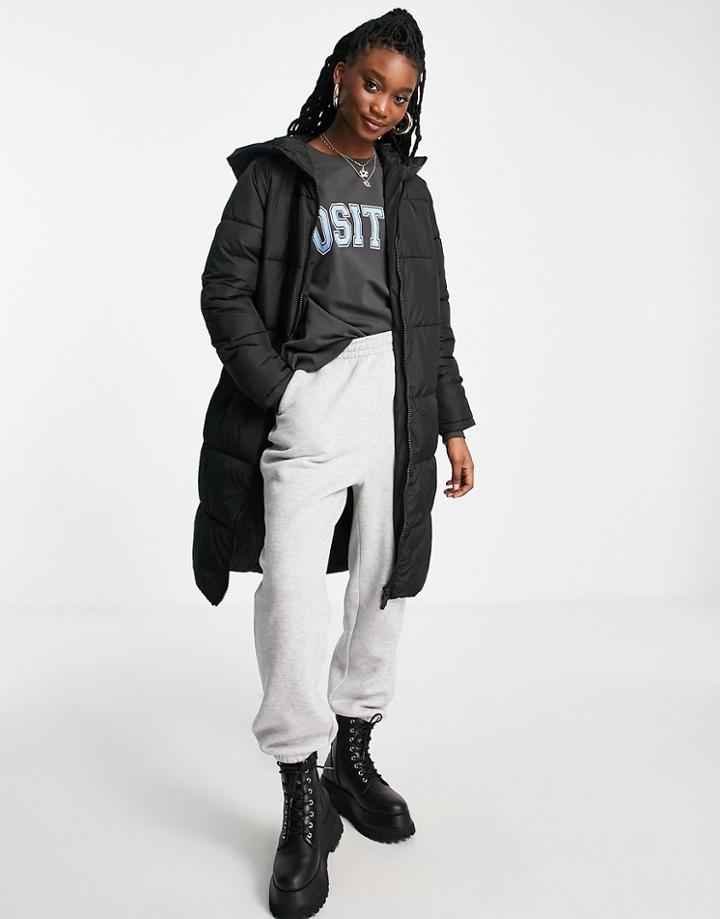 New Look Longline Puffer In Black