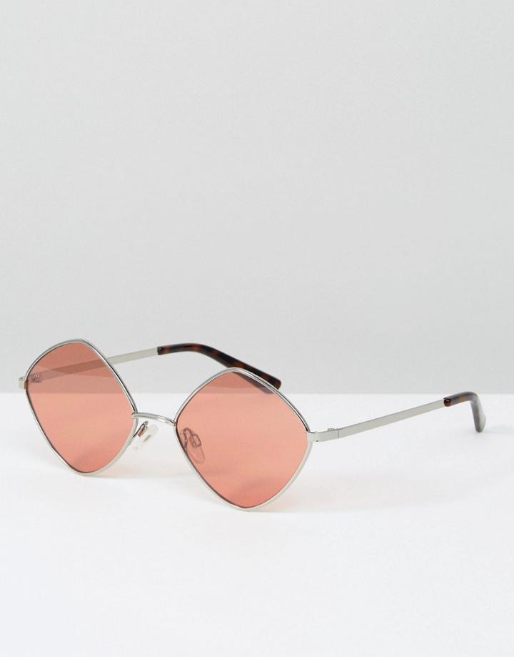 South Beach Diamond Frame Glasses With Tinted Rose Lens - Pink