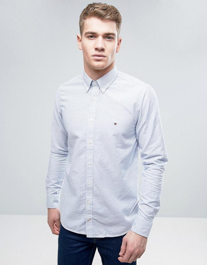 Tommy Hilfiger Ithaca Stripe Shirt Oxford Buttondown Slim Fit - Blue