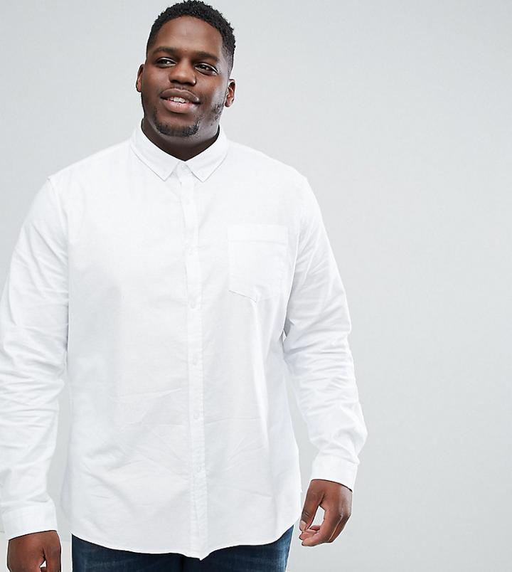 Asos Plus Stretch Slim Oxford Shirt In White - White