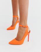 London Rebel Pointed Stiletto Heels In Neon Orange-multi