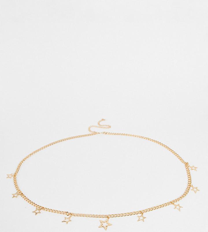 Asos Design Curve Star Charm Chain Belt In Gold
