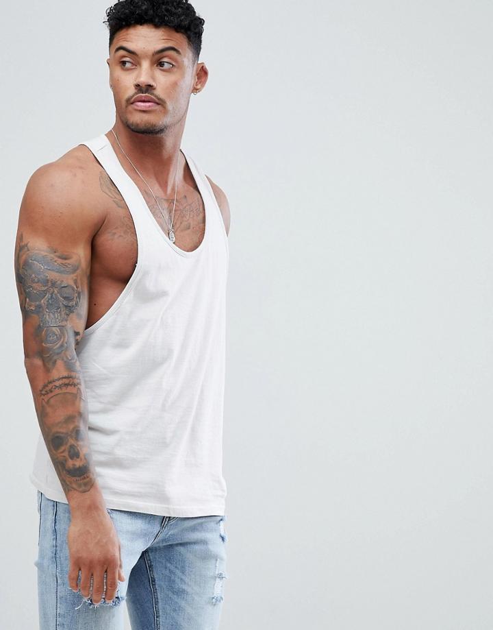 Asos Design Tank With Extreme Racer Back In White - Gray
