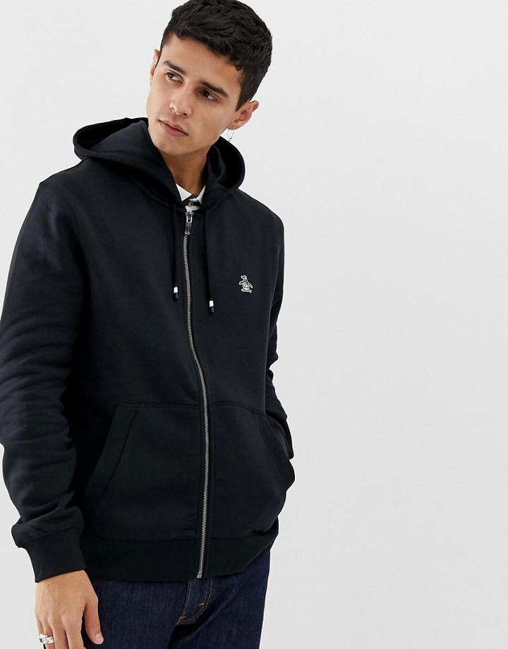 Original Penguin Icon Logo Full Zip Hoodie In Black - Black