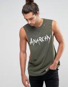 Asos Sleeveless T-shirt With Anarchy Print And Distressing - Green