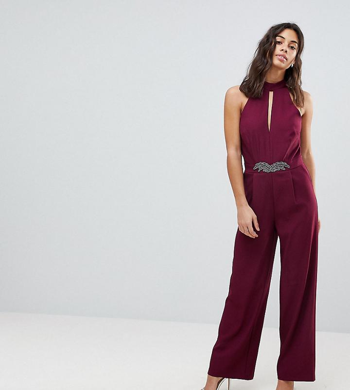 Little Mistress Petite Embellished Jumpsuit-red