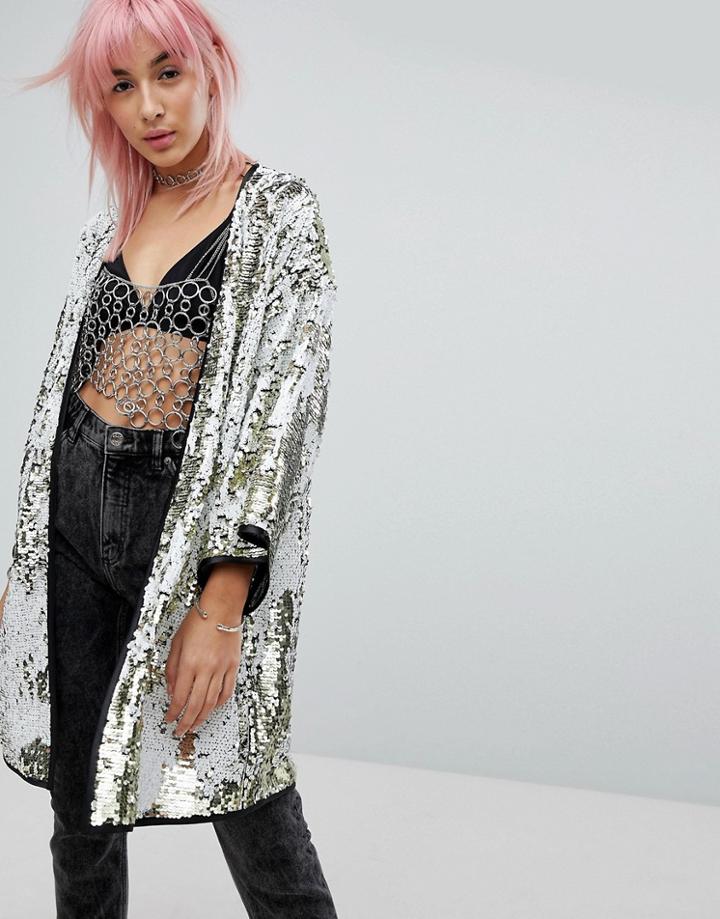 Ragyard Festival Gold & White Sequin Kimono - Gold