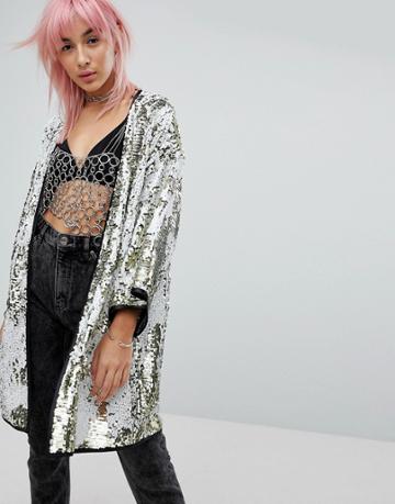 Ragyard Festival Gold & White Sequin Kimono - Gold