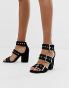 Public Desire Gimme Black Buckle Detail Heeled Sandals - Beige