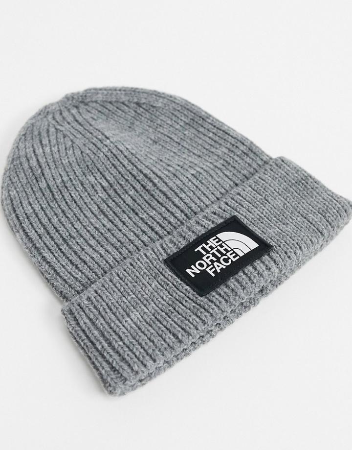 The North Face Tnf Logo Box Cuffed Beanie In Gray-grey