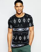 Asos Muscle T-shirt With Aztec Print And Contrast Pocket - Black
