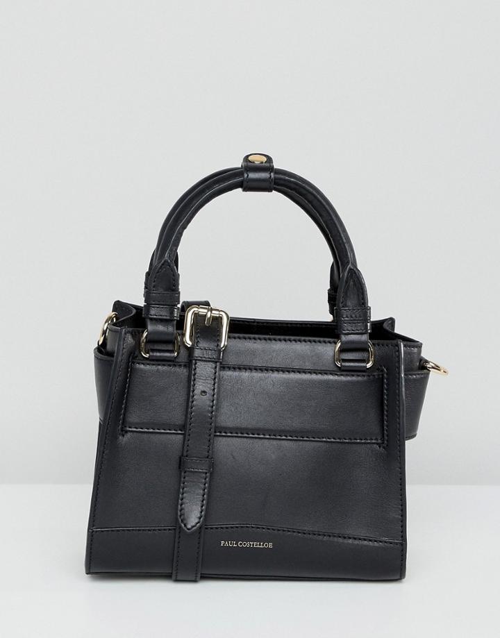 Paul Costelloe Real Leather Hand Held Mini Bag With Detachable Cross Body Strap - Black