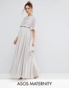 Asos Maternity Floral Embellished Short Sleeve Maxi Dress - Gray