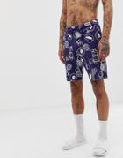 Asos Design Pyjama Shorts In Fruit Print - Blue