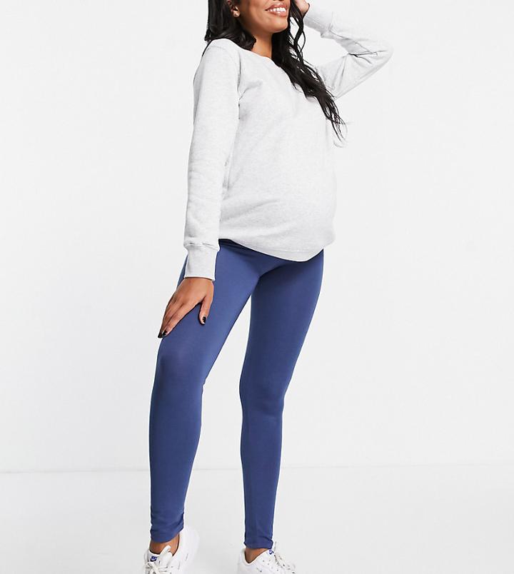 Asos Design Maternity Cotton Modal Over The Bump Supersoft Leggings In Slate-blues