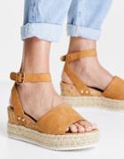 Glamorous Flatform Espadrille Sandals In Tan-brown