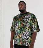 Asos Design Plus Oversized T-shirt In Zebra Print Velour-multi