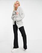 New Look Balloon Sleeve Knitted Cardigan In Light Gray-grey