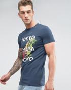 Asos Longline Muscle T-shirt With City Tiger Print - Blue