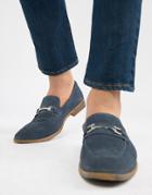 Asos Design Loafers In Blue Suede With Snaffle - Blue