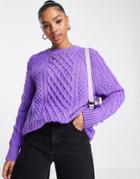 Topshop Knitted Oversized Cable Sweater In Lilac-purple