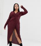 Prettylittlething Plus Plisse Maxi Dress In Berry - Red