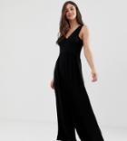 Asos Design Tall Curved Smock Jumpsuit-black