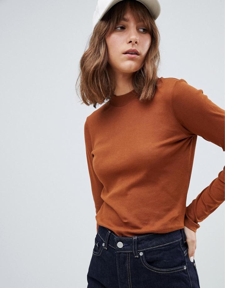 Weekday Fine Jersey Long Sleeve Top - Brown