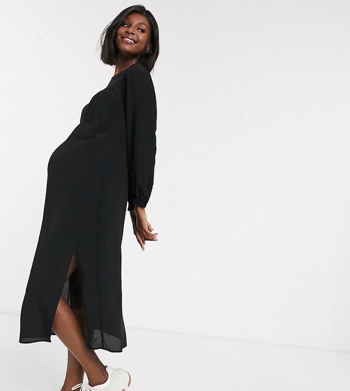 New Look Maternity Long Sleeve Midaxi Dress With Side Slit In Black