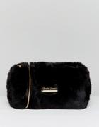 Claudia Canova Soft Faux Fur Cross Body Bag With Zip Top Opening And Metal Detail - Black