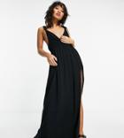 Asos Design Petite Recycled Knot Strap Maxi Beach Dress In Black