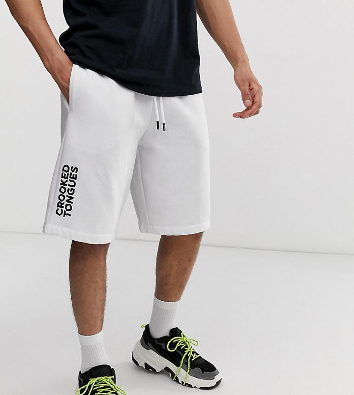 Crooked Tongues Jersey Shorts With Logo In White - White