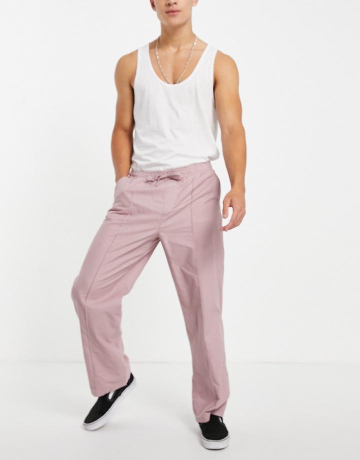 Asos Design Wide Fit Pants With Pintuck In Pink