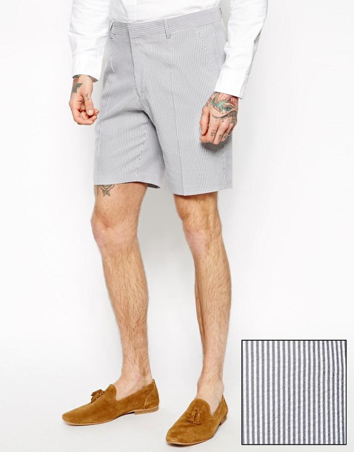Asos Slim Fit Shorts In Ticking Stripe - Gray