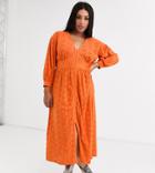 Asos Design Curve Broderie Midi Dress With Hook And Eye In Orange