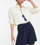 Asos Design Tall Dad Short In Navy Linen-blue