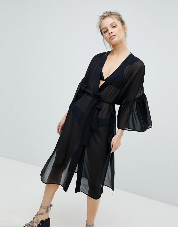 Monki Wide Sleeve Caftan - Black