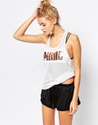 Puma Racer Back Tank Top In Mesh With Rose Gold Logo - White
