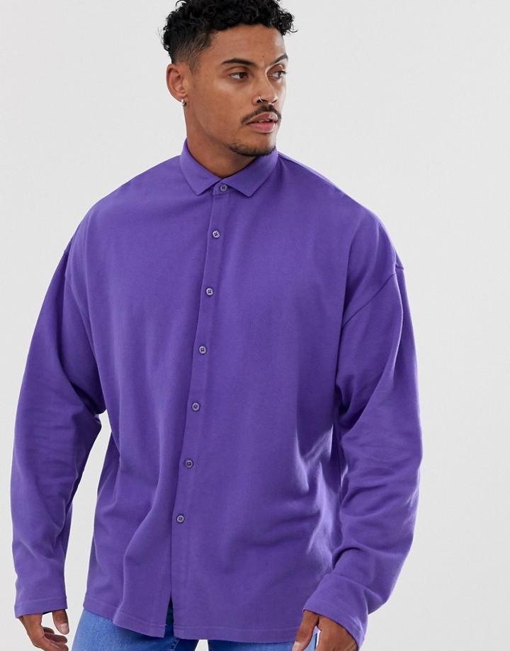 Asos Design Oversized Pique Shirt In Purple